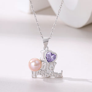925 Sterling Silver Fashion Romantic Love Heart-shaped Cubic Zirconia Pendant with Purple Freshwater Pearl and Necklace