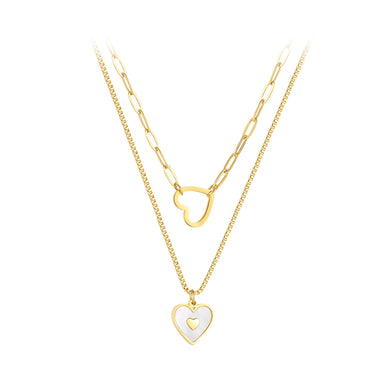 Simple and Fashion Plated Gold 316L Stainless Steel Shell Heart Pendant with Double Necklace