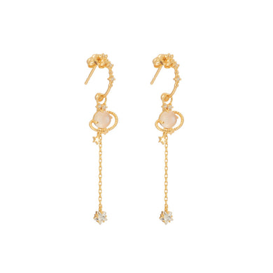 925 Sterling Silver Plated Gold Simple Temperament Planet Star Tassel Earrings with Cubic Zirconia