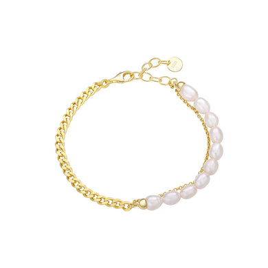 925 Sterling Silver Plated Gold Fashion and Elegant Geometric Freshwater Pearl Bracelet