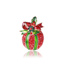 Load image into Gallery viewer, Bright and Sweet Plated Gold Christmas Apple Brooch with Red Cubic Zirconia