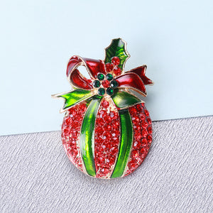 Bright and Sweet Plated Gold Christmas Apple Brooch with Red Cubic Zirconia