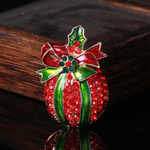 Load image into Gallery viewer, Bright and Sweet Plated Gold Christmas Apple Brooch with Red Cubic Zirconia