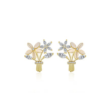 Load image into Gallery viewer, Fashion Elegant Plated Gold Flower Imitation Opal Stud Earrings with Cubic Zirconia