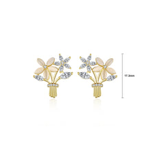 Load image into Gallery viewer, Fashion Elegant Plated Gold Flower Imitation Opal Stud Earrings with Cubic Zirconia
