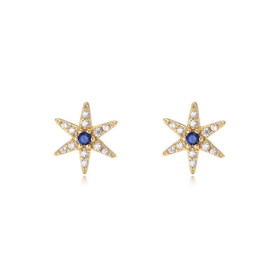 925 Sterling Silver Plated Gold Simple Fashion Star Stud Earrings with Cubic Zirconia