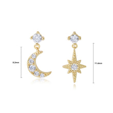 Load image into Gallery viewer, 925 Sterling Silver Plated Gold Fashion Simple Star Moon Asymmetric Stud Earrings with Cubic Zirconia