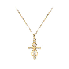 Load image into Gallery viewer, 925 Sterling Silver Plated Gold Fashion Temperament Cross Infinity Symbol Pendant with Cubic Zirconia and Necklace