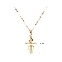 Load image into Gallery viewer, 925 Sterling Silver Plated Gold Fashion Temperament Cross Infinity Symbol Pendant with Cubic Zirconia and Necklace