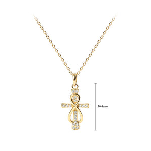 925 Sterling Silver Plated Gold Fashion Temperament Cross Infinity Symbol Pendant with Cubic Zirconia and Necklace