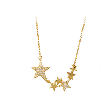 925 Sterling Silver Plated Gold Fashion Simple Star Necklace with Cubic Zirconia