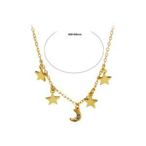 925 Sterling Silver Gold Plated Fashion Simple Moon Star Necklace with Cubic Zirconia