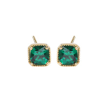 Load image into Gallery viewer, 925 Sterling Silver Plated Gold Simple and Delicate Geometric Square Stud Earrings with Green Cubic Zirconia