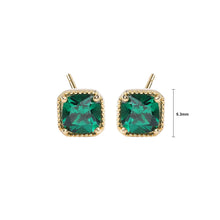 Load image into Gallery viewer, 925 Sterling Silver Plated Gold Simple and Delicate Geometric Square Stud Earrings with Green Cubic Zirconia