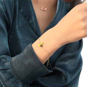 925 Sterling Silver Plated Gold Simple Cute Bee Bracelet