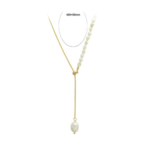 Fashion Temperament Plated Gold Beaded Irregular Imitation Pearl Adjustable 316L Stainless Steel Necklace