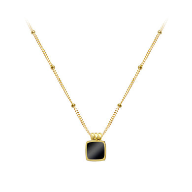 Simple Fashion Plated Gold Geometric Square Black Shell 316L Stainless Steel Pendant with Necklace