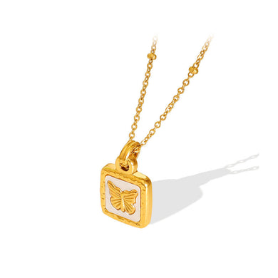 Fashion Elegant Plated Gold 316L Stainless Steel Butterfly Geometric Square Pendant with Necklace