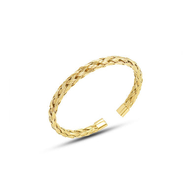 Fashion Elegant Plated Gold 316L Stainless Steel Braided Geometric Open Bangle