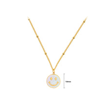 Load image into Gallery viewer, Fashion Cute Plated Gold 316L Stainless Steel Smiley Geometric Round Pendant with White Shell and Necklace