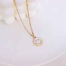 Load image into Gallery viewer, Fashion Cute Plated Gold 316L Stainless Steel Smiley Geometric Round Pendant with White Shell and Necklace
