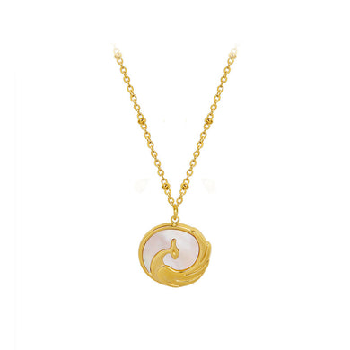 Fashion and Elegant Plated Gold 316L Stainless Steel Phoenix Pendant with White Shell and Necklace