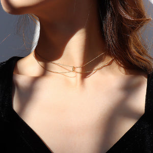 Simple Temperament Plated Gold 316L Stainless Steel Geometric Double Layer Necklace