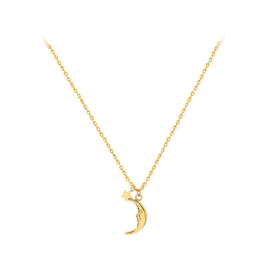 Simple Fashion Plated Gold 316L Stainless Steel Moon Star Pendant with Necklace