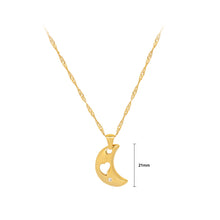 Load image into Gallery viewer, Simple Fashion Plated Gold 316L Stainless Steel Hollow Heart Moon Pendant with Necklace