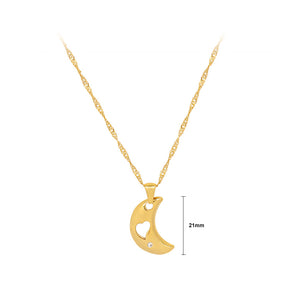 Simple Fashion Plated Gold 316L Stainless Steel Hollow Heart Moon Pendant with Necklace