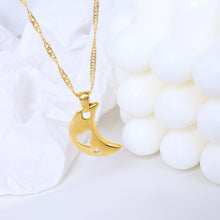 Load image into Gallery viewer, Simple Fashion Plated Gold 316L Stainless Steel Hollow Heart Moon Pendant with Necklace