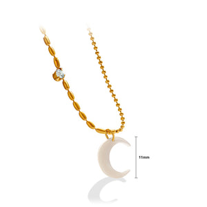 Fashion Simple Plated Gold 316L Stainless Steel Shell Moon Pendant with Beaded Necklace