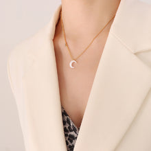 Load image into Gallery viewer, Fashion Simple Plated Gold 316L Stainless Steel Shell Moon Pendant with Beaded Necklace