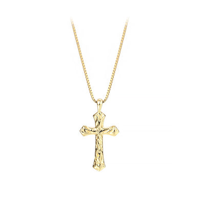 925 Sterling Silver Plated Gold Fashion Simple Pattern Cross Pendant with Necklace