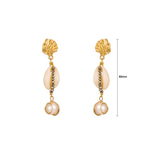 Load image into Gallery viewer, Fashion Elegant Plated Gold Irregular Geometric Shell Tassel Imitation Pearl Earrings with Cubic Zirconia