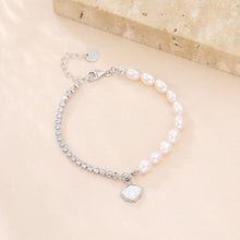 Load image into Gallery viewer, 925 Sterling Silver Fashion Elegant Shell Freshwater Pearl Stitched Cubic Zirconia Bracelet