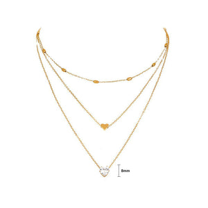 Fashion Simple Plated Gold Heart Pendant with Cubic Zirconia and Layered Necklace