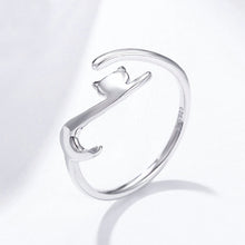 Load image into Gallery viewer, 925 Sterling Silver Cute Sweet Cat Geometric Adjustable Open Ring