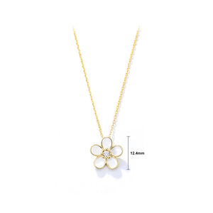 925 Sterling Silver Plated Gold Fashion Simple Flower Pendant with Cubic Zirconia and Necklace