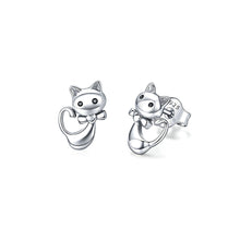 Load image into Gallery viewer, 925 Sterling Silver Cute Sweet Cat Stud Earrings with Cubic Zirconia