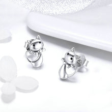 Load image into Gallery viewer, 925 Sterling Silver Cute Sweet Cat Stud Earrings with Cubic Zirconia