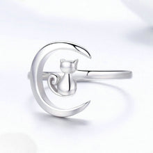 Load image into Gallery viewer, 925 Sterling Silver Simple Fashion Moon Cat Adjustable Open Ring