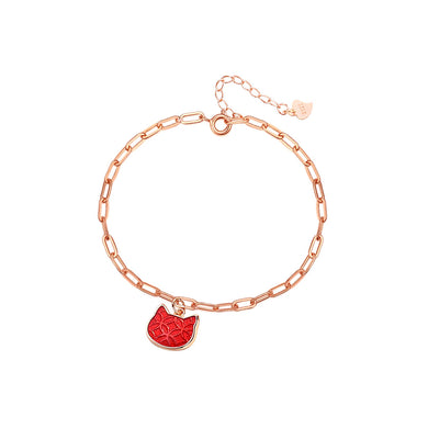 925 Sterling Silver Plated Rose Gold Simple Cute Coin Pattern Cat Bracelet