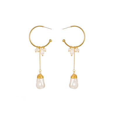 Fashion Temperament Plated Gold C-shaped Tassel Irregular Imitation Pearl Earrings
