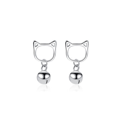 925 Sterling Silver Fashion Cute Cat Bell Earrings