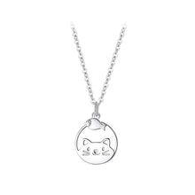 Load image into Gallery viewer, 925 Sterling Silver Simple and Cute Hollow Cat and Fish Geometric Pendant with Necklace
