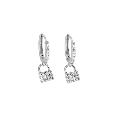 925 Sterling Silver Fashion Simple Lock Earrings with Cubic Zirconia