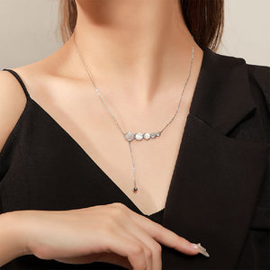 925 Sterling Silver Fashion Temperament Geometric Round White Shell Tassel Pendant with Necklace
