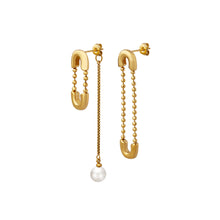 Load image into Gallery viewer, Fashion Creative Plated Gold 316L Stainless Steel Paper Clip Shaped Imitation Pearl Tassel Asymmetric Earrings