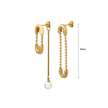 Load image into Gallery viewer, Fashion Creative Plated Gold 316L Stainless Steel Paper Clip Shaped Imitation Pearl Tassel Asymmetric Earrings